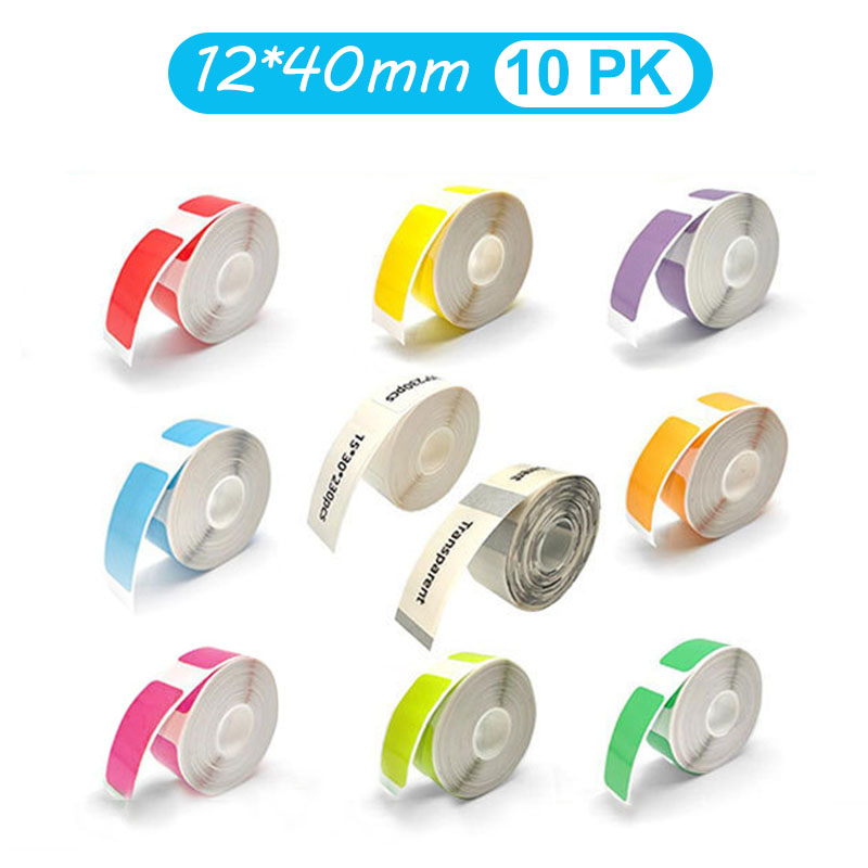 Label Printer Tape - 12*40mm farbige transparente Thermoaufkleber-Rolle, selbstklebendes Etikettenband,