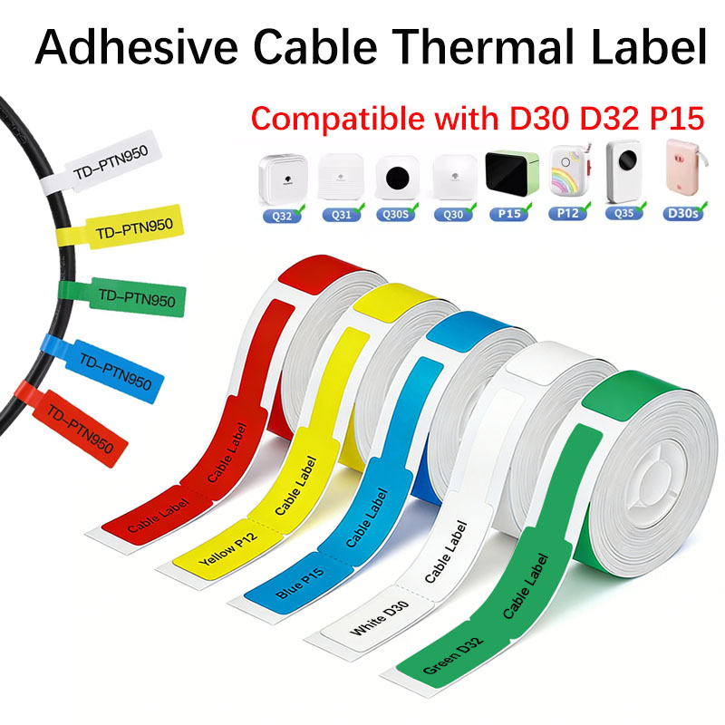 Label Printer Tape - 12*109mm Kabel-Thermoetiketten Selbstklebende Rolle Bedruckbares Aufkleberband
