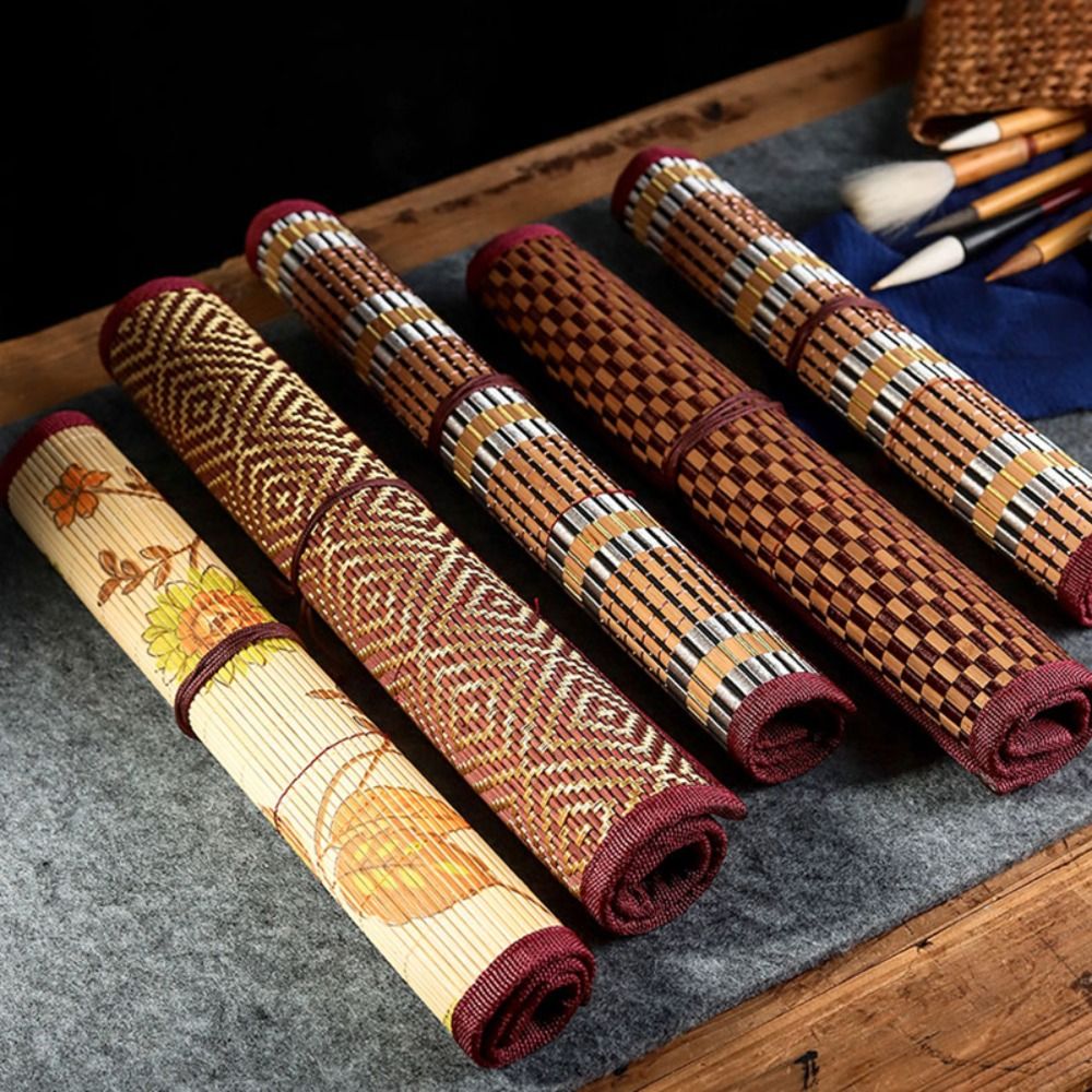 Pen Pouch Roll - Hochwertiger Bambus-Pinselhalter mit großem Fassungsvermögen, Stiftetui