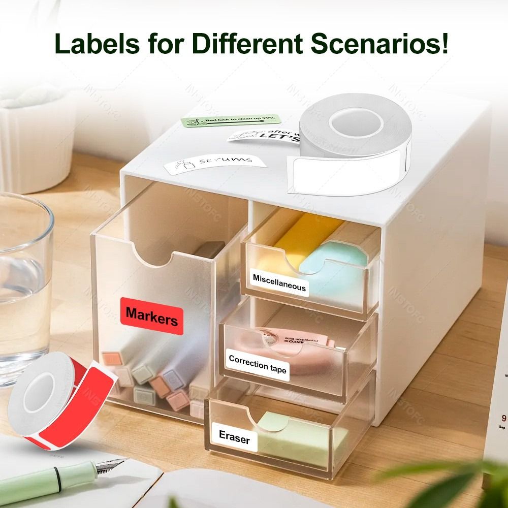 Label Printer Tape - Buntes selbstklebendes Etikettenpapier, 12 mm ×